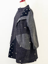 Panel Pullover - Multi Dot Print with Sashiko - Black
