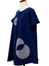 Button Front Tunic - Solid/Patch with Sashiko - Dark Blue
