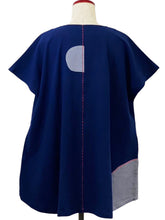 Button Front Tunic - Solid/Patch with Sashiko - Dark Blue