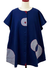 Button Front Tunic - Solid/Patch with Sashiko - Dark Blue