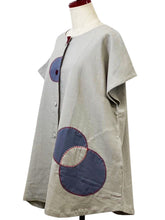 Button Front Tunic - Solid/Patch with Sashiko - Light Grey