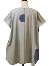 Button Front Tunic - Solid/Patch with Sashiko - Light Grey