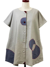 Button Front Tunic - Solid/Patch with Sashiko - Light Grey