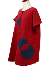 Button Front Tunic - Solid/Patch with Sashiko - Red