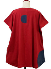 Button Front Tunic - Solid/Patch with Sashiko - Red