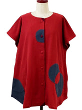 Button Front Tunic - Solid/Patch with Sashiko - Red