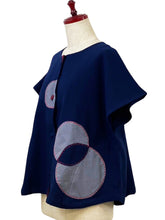 Button Front Crop Top - Solid/Patch with Sashiko - Dark Blue