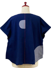 Button Front Crop Top - Solid/Patch with Sashiko - Dark Blue