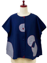 Button Front Crop Top - Solid/Patch with Sashiko - Dark Blue