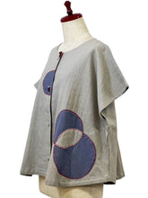 Button Front Crop Top - Solid/Patch with Sashiko - Light Grey