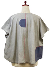 Button Front Crop Top - Solid/Patch with Sashiko - Light Grey