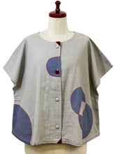 Button Front Crop Top - Solid/Patch with Sashiko - Light Grey