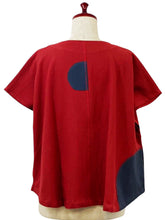 Button Front Crop Top - Solid/Patch with Sashiko - Red