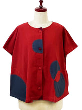 Button Front Crop Top - Solid/Patch with Sashiko - Red