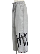Button Tuck Bottom Pants - Solid/Multi Textile Patch - Light Grey