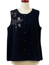 Button Tuck Bottom Vest - Solid/Multi Textile Patch - Black