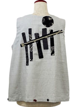 Button Tuck Bottom Vest - Solid/Multi Textile Patch - Light Grey
