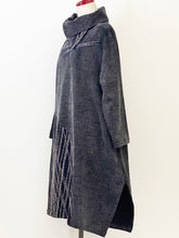 Cowl Neck Dress - Solid/Rutile Print with Sashiko - Black