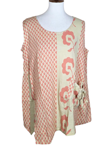 Tank Top - Natural Color - Flower Dot Print - Daisy Pink