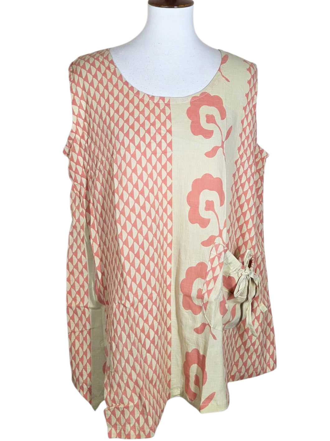 Tank Top - Natural Color - Flower Dot Print - Daisy Pink