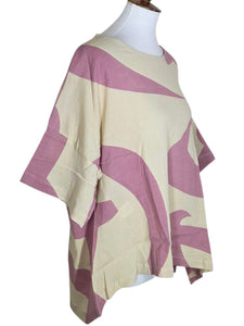 Side Slit Blouse - Natural Color - Jumbo Hiragana A Print - Viola Purple