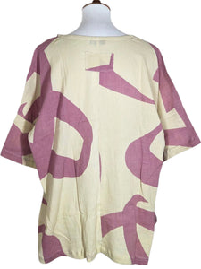 Side Slit Blouse - Natural Color - Jumbo Hiragana A Print - Viola Purple