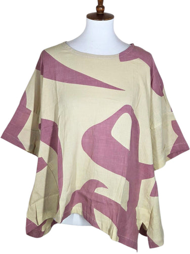 Side Slit Blouse - Natural Color - Jumbo Hiragana A Print - Viola Purple