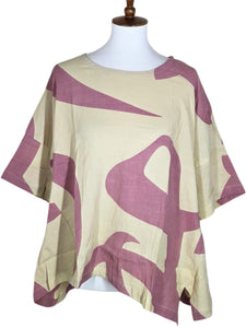 Side Slit Blouse - Natural Color - Jumbo Hiragana A Print - Viola Purple