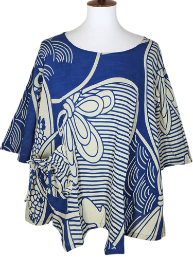 A-Line Blouse - Natural Color - Obi Print - Azura Blue