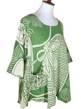 A-Line Blouse - Natural Color - Obi Print - Basil Green