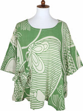 A-Line Blouse - Natural Color - Obi Print - Basil Green