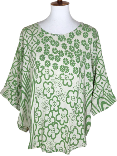 Essential Blouse - Natural Color - Patch Swatch Print - Basil Green