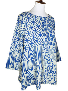 Button Top - Natural Color - Patch Swatch Print - Lapis Blue