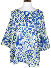 Button Top - Natural Color - Patch Swatch Print - Lapis Blue