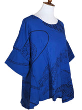 Side Slit Blouse - Kimono Wave Print - Indigo