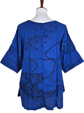 Side Slit Blouse - Kimono Wave Print - Indigo