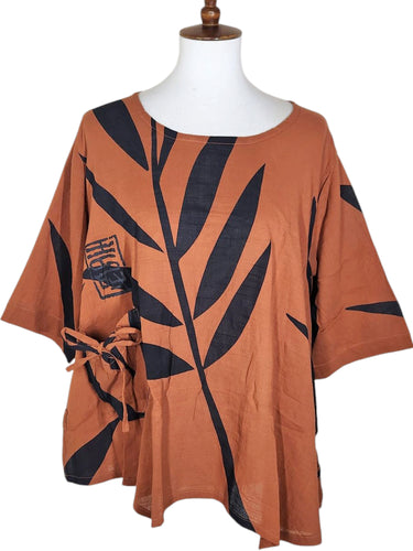 A-Line Blouse - Leaf Print - Burgundy