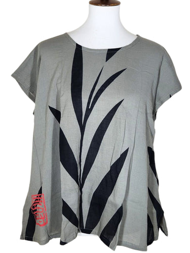 T-Top - Leaf Print - Grey