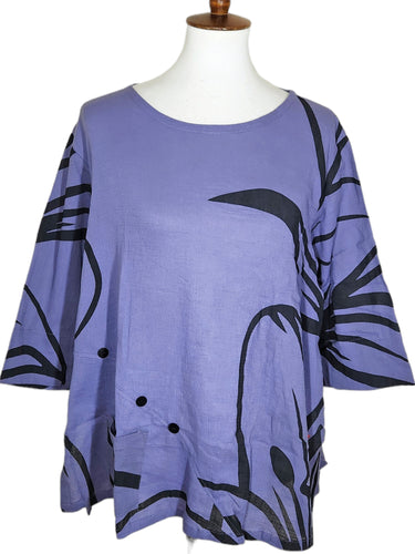 Button Top - Lily Print - Lavender