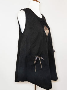 Drawstring Pocket Sleeveless Top - Poly - Vintage Patchwork - Black