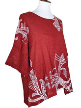 Side Slit Blouse - Ribbon Print - Maroon