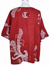 Side Slit Blouse - Ribbon Print - Maroon