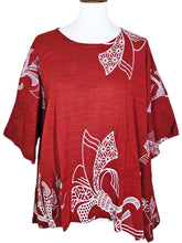 Side Slit Blouse - Ribbon Print - Maroon