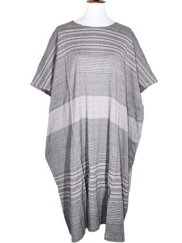 Simple Dress - Multi Stripe Print - Light Grey