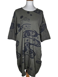 Back Button Dress - Sakura Stream Print - Charcoal