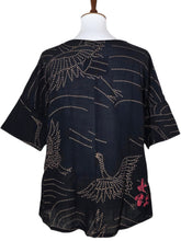 Tab Pocket Top - Sashiko Tsuru Print - Black/Gold
