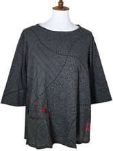 Button Top - Sashiko Wave Print - Charcoal