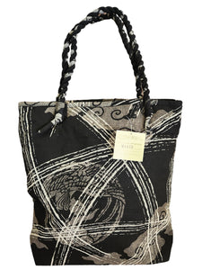 Twisted Handle Tote Bag - Cloud Print - Black
