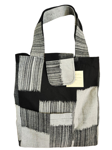 Flap Tote Bag - Multi Patch Print - Grey