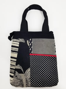 Red Trim Pocket Tote Bag - Multi Patch - Black